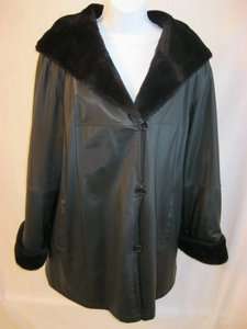 UTEX DESIGN Size L Black Leather Look Faux Fur Lining Hoodie Coat 