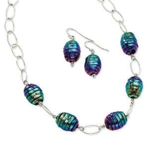  Dichroic Glass Oval Earrings In Necklace Set in Sterling Jewelry