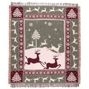 Snow Deer Reindeer Christmas Holiday Afghan Throw Blanket 50 x 60 