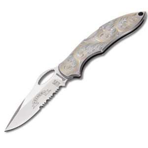  Fastback Roper, Engraved Stainless Handle w/Gold Lines 