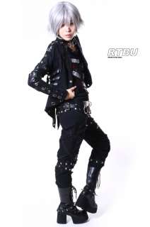 Noir Gothic Punk Robot Rib Cage Grommet PU Leather Strap Tail Coat 