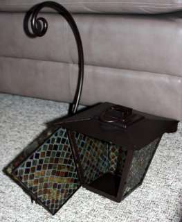 Rialto LEADED GLASS HANGING Candle LANTERN +Iron Stand  