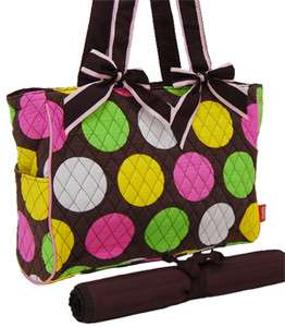   Yellow Green Quilt Polka Dot Diaper Bag With Changing Pad Baby Tote