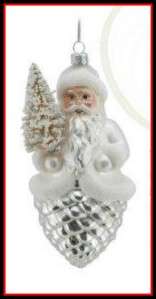   Ornament Mercury Glass SANTA Retro PINE CONE Bottle Brush Glitter NEW