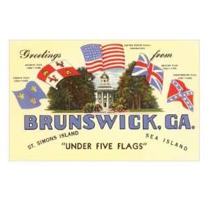  Greetings from Brunswick, Georgia, Flags Giclee Poster 