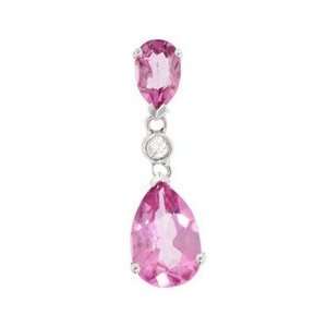  White Gold (14K) Dangle Pendant with Pink Topaz and 