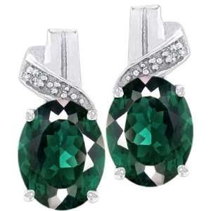   Created Oval Emerald and Diamond Earrings(Metalyellow  Jewelry