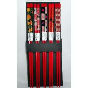  5 pairs of Japanese Chopsticks Gift Set   Art Red Kitchen 