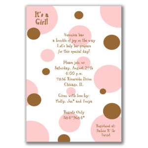 Polka Dots Invitations Brown Pink Baby Shower Girls  
