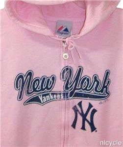 NEW YORK YANKEES PINK MLB MAJESTIC HOODIE JACKET Womens Med M NWT 