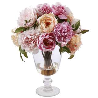 Peonies Glass Vase 20 Multicolor Silk Floral Decor  