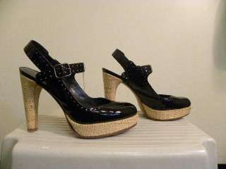 STUART WEITZMAN Black/Straw Weave Heels Shoes 7.5M  