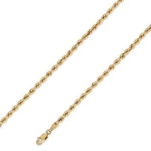 14K Solid Yellow Gold DC Diamond Cut Rope Chain Necklace 3mm (7/64 in 