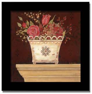 Set/2 Floral Jo Moulton Red French Country Art Framed  