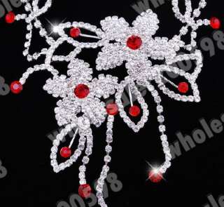 2sets Flower Rhinestone Crystal Choker Necklace Earring  
