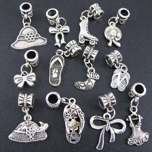 Mix 100x Tibetan Silver Dresses and Shoes Dangle Beads Fit Charm 