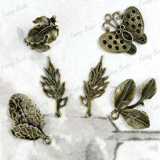 vintage Antique bronze Brass Mix flower animal Pendants charms 