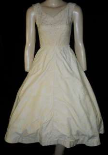 1950s Vintage MR. MORT Beaded Ivory Floral Swing Dress  