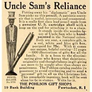 1917 Ad Uncle Sam Diplomatic Pencil Holder Pohlson WWI 