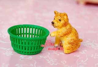 12 Dollhouse Miniature Animal Dog w/ Green Basket  