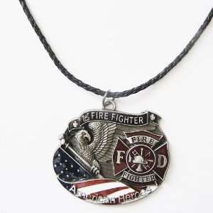  The Fire Fighter American Heroes Leather Cord Necklace 
