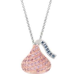   Silver 15.75X17.40 MM Pink Cz Hersheys Kiss Necklace Jewelry