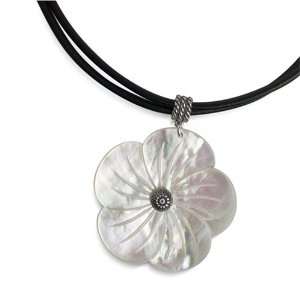   Mother of Pearl Flower on Leather Necklace Relios Jewelry Jewelry