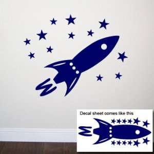 ROCKET SHIP Wall Room Decal Sticker Boy Stars Space  Color Navy Blue