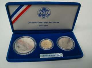 1986 LIBERTY PROOF SET 3 COINS ~GOLD $5 DOLLAR, SILVER 1 DOLLAR, HALF 
