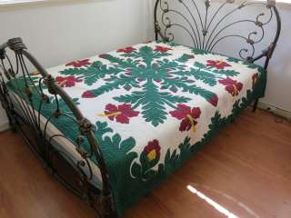 Hawaiian quilt 100% hand quilted/hand appliqued full/queen bedspread 