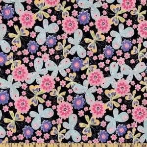  54 Wide Poly/Cotton Scrub Butterflies Navy Fabric By The 