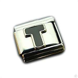     Letter T , black on silver modul, Classic italy bracelet modul