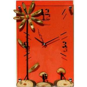  3 D Wooden Daisy Designs Wall Clock   Red Background