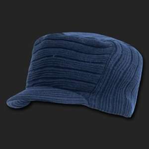  Navy Blue Flat Top Ribbed Visor Beanie Knit Jeep Cap Hat 