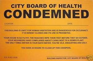 Humiliating Prank Sign   BOARD OF HEALTH   CONDEMNED  