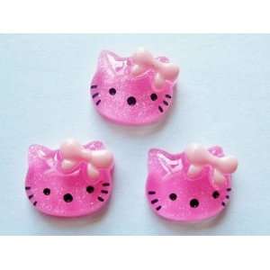  5pc Hot Pink Glitter Kitty Cat Flat back Resin Appliques 