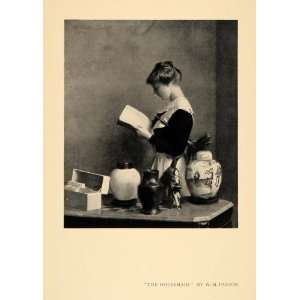  1911 Print Housemaid Reading Vases Dusting Cleaning Art 
