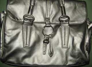 Large Designer Style Pewter Handbag Imitation Leather  
