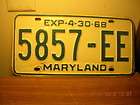 1967 67 1968 68 MARYLAND MD LICENSE PLATE SINGLE NICE T