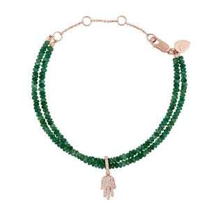 Meira T Solid 14K Rose Gold Diamond Hamsa Double Strand Emerald Beads 
