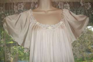 Lovely MISS ELAINE Long SILKY Nylon IVORY NIGHTGOWN GOWN~Elastized 