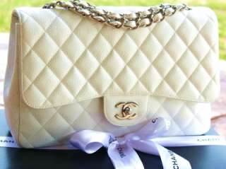 CHANEL WHITE CLASSIC QUILTED SINGLE FLAP JUMBO CAVIAR SILVER HARDWARE 