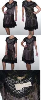 584 Max Azria bcbg RUNWAY Brown Black Lace Dress XS  