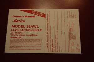 Marlin Model 39AWL Owners Manual Original  