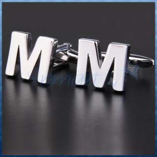 Silver Design Personal Initial Letter M Cuff Links Set  