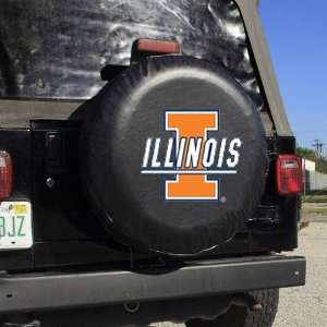    NCAA Illinois Fighting Black Illini Logo Tire Cover Automotive