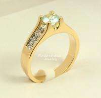 Womans Aquamarine Color CZ Gold Plated Ring Selectable Sizes  