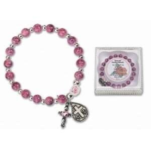   Imitation Marble Glass Beads w/Silver Plated Bead Accents & Pink Fimo