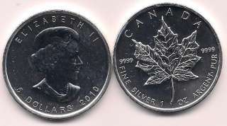 2010 Canadian 1 oz Five Dollar Silver Maple Leaf.  