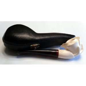Meerschaum Smoking Pipe   Hand Holding Rose Flower Bowl, Curved Black 